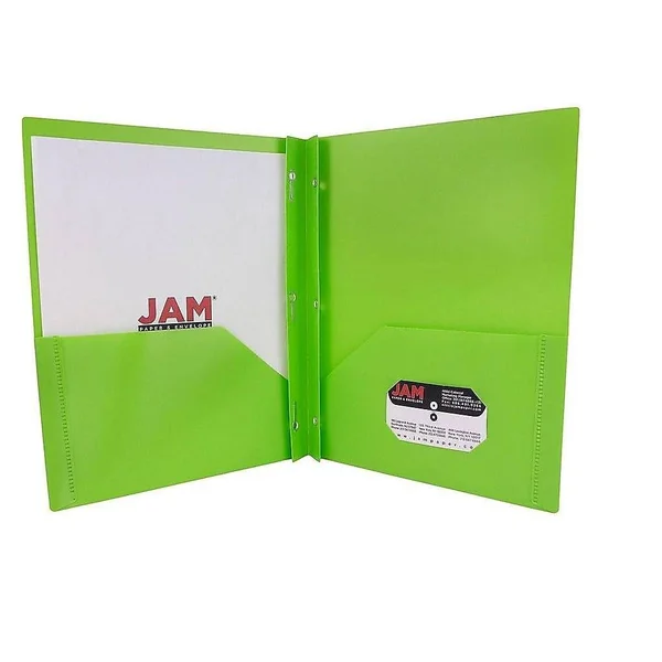 Jam Paper Plastic Pop 2-Pocket Folders with Metal Prong Fastener - Lime Green, 6/Pack (382ECligr)