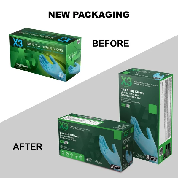 X3 Nitrile, Latex Free, Powder Free, Industrial Disposable Gloves, 2X-Large, Blue, 1000/Case