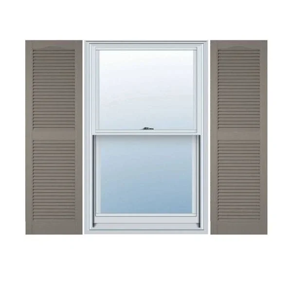 18x22W x 43x22H Lifetime Vinyl - Custom Cathedral Top Center Mullion, Open Louver Shutters, w/Shutter-Loks (Per Pair), Clay