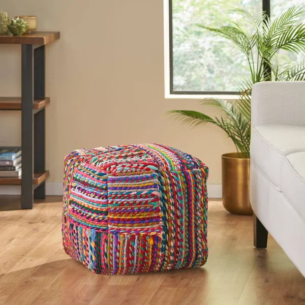 GDF Studio Mead Handcrafted Boho Fabric Cube Pouf