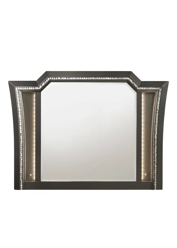 Contemporary Style Wooden Decorative Mirror with LED Lights, Gray