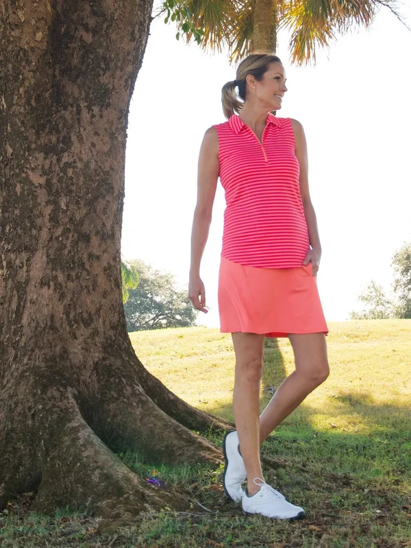 Jofit Women's Sunset Stripe Sleeveless Golf Polo Orange/Pink S