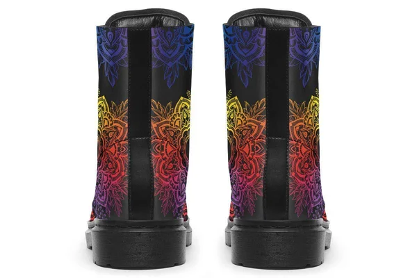 Colorful Yin Yang Boots, Black Mandala Vegan Boots, YesWeVibe Men's Boots, Black Sole, US 3, EU35