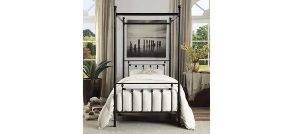 Homelegance Chelone Metal Canopy Bed, Twin, Black
