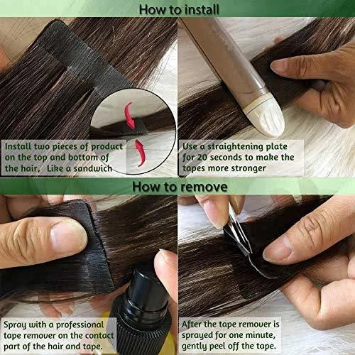 Goo Goo 16inch Tape in Hair Extensions Human Hair Dark Brown Silky Straight Remy