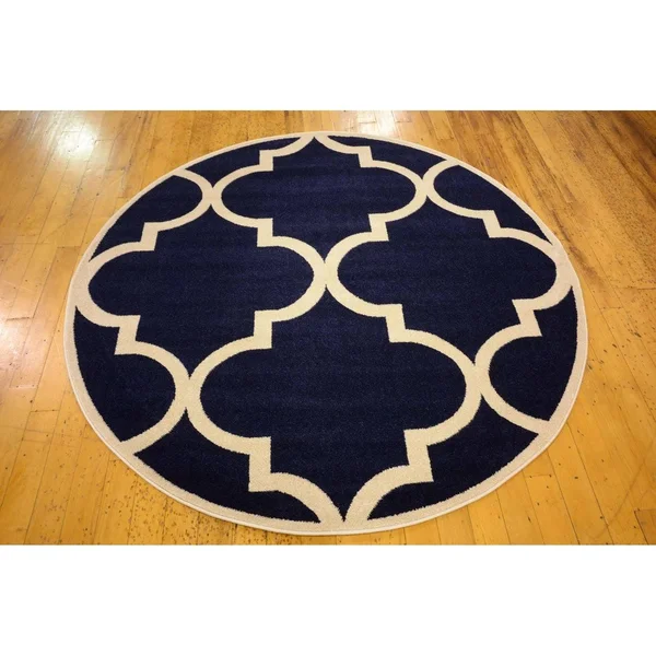 Unique Loom Austin Trellis Area Rug (8& x 8& Round - Navy Blue)