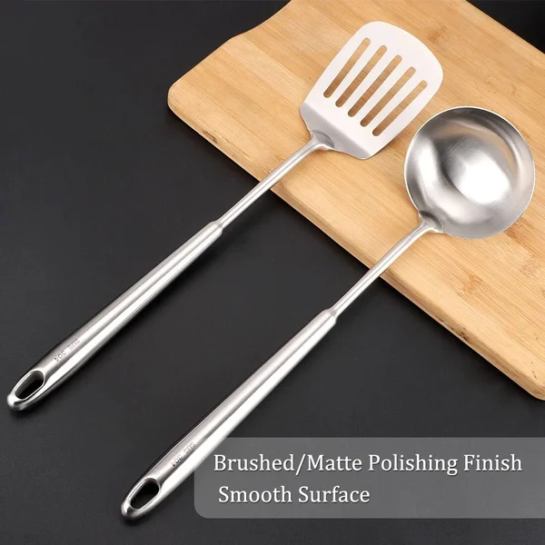 Stainless Steel Cooking Utensil Set Heat Resistant Non-Stick Seamless - Silver - 14x22 x 3.5x22(L*W); 15.6x22 x 3.1x22(L*W)