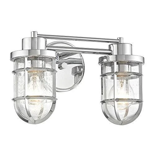 Seeded Glass Bathroom Light Chrome Cage 2 LT 1842-26