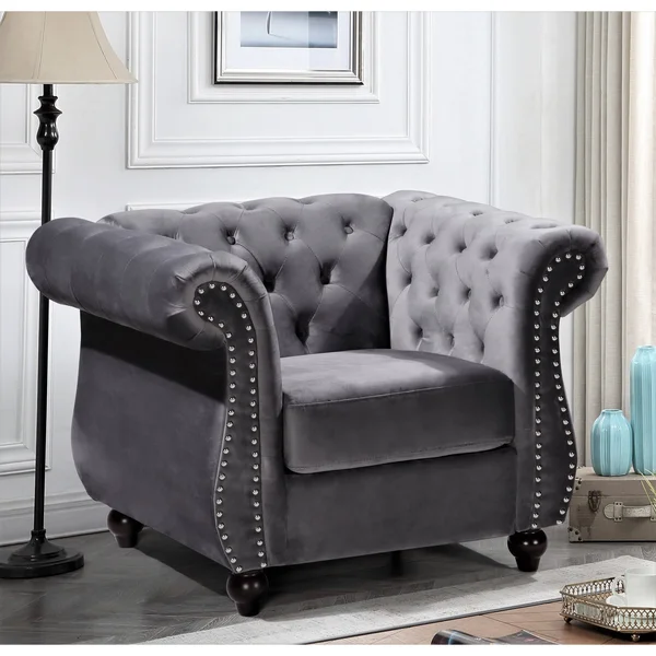 Kemos Classy Velvet Chesterfield Armchair - Black