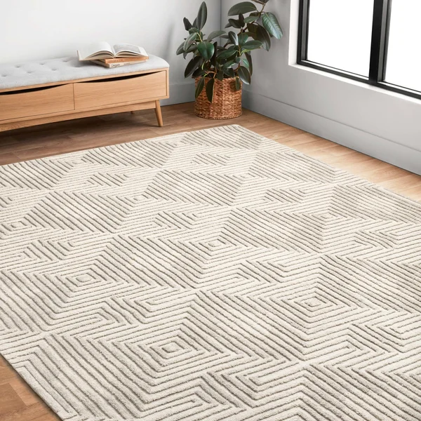 Alexander Home Kanarra Hand-Tufted Diamond Farmhouse Wool Area Rug - 9&3x22 x 13& - Grey, Silver