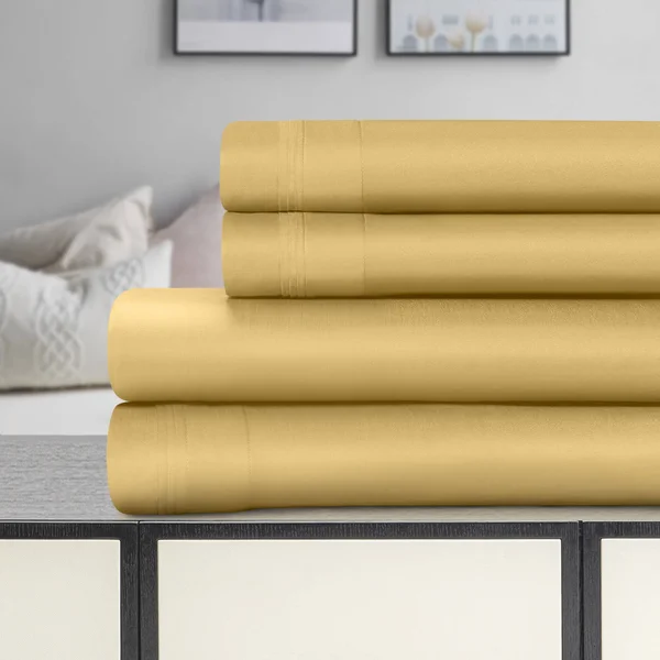 Egyptian Cotton 1500 Thread Count Solid Sheet Set - Gold, Full