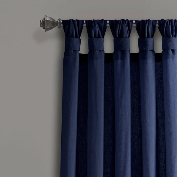 Lush Decor Burlap Knotted Tab Top Window Curtain Panels Navy Pair 45X95 Set