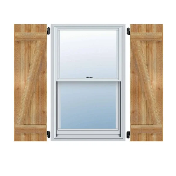 16 7/8x22W x 47x22H TimberCraft Five 3 3/8x22 Boards Joined Board-n-Batten Shutters w/Z-Bar, Rough Sawn Western Red Cedar (Per P