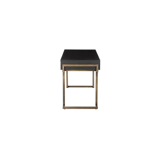 Pangea Home Julia Stainless Steel Desk in Black Ash Veneer & Brass