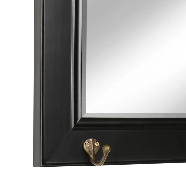 DesignOvation Pub Mirror with 5 Metal Hooks Black