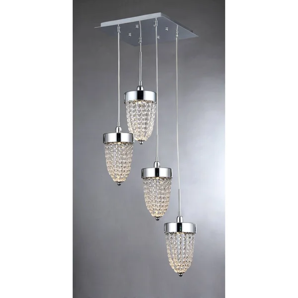 Whse of Tiffany SU1682-4 Adalyn 4 Light Chrome Crystal Pendant Lamp, 14x22