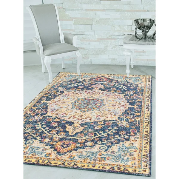 Westfield Home Versailles Amberley Blue Runner Rug - 2&7 inch x 7&2 inch - Beige