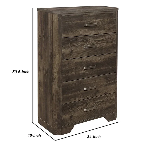 5 Drawer Transitional Wooden Chest with Clipped Corners - Brown