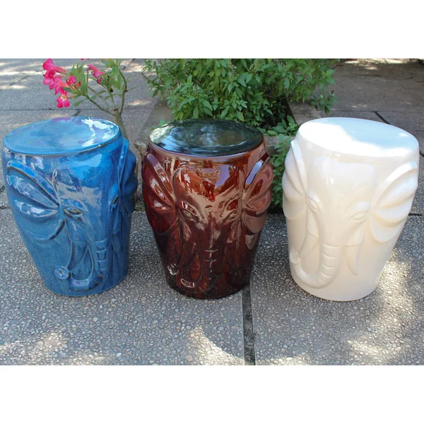 International Caravan Navy Blue Wild Elephant Drum Ceramic Garden Stool
