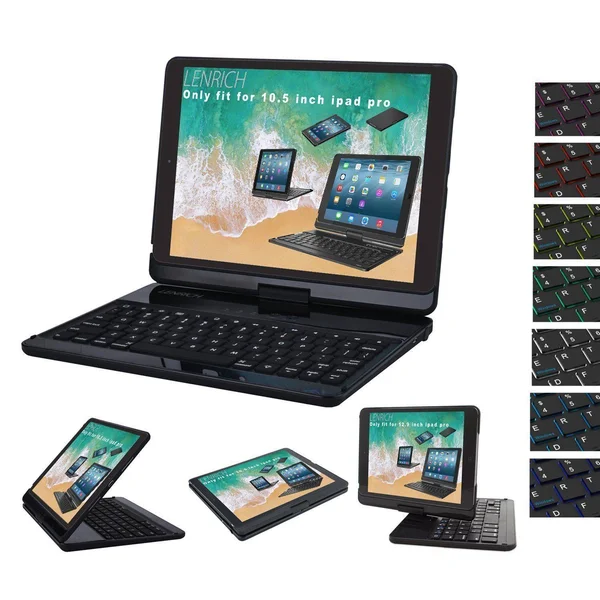 iPad Pro 10.5 Case with Keyboard Backlit - LENRICH 7 Colors Backlight 360 Rotatable Bluetooth Wireless