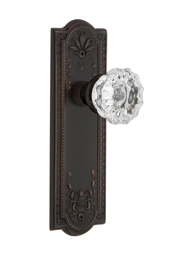 Nostalgic Warehouse 700569 Meadows Plate Single Dummy Crystal Glass Door Knob - Timeless Bronze