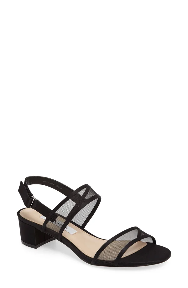 Nina Ganice Mesh Satin Block Heel Dress Sandals - Womens, 6.5M, Black