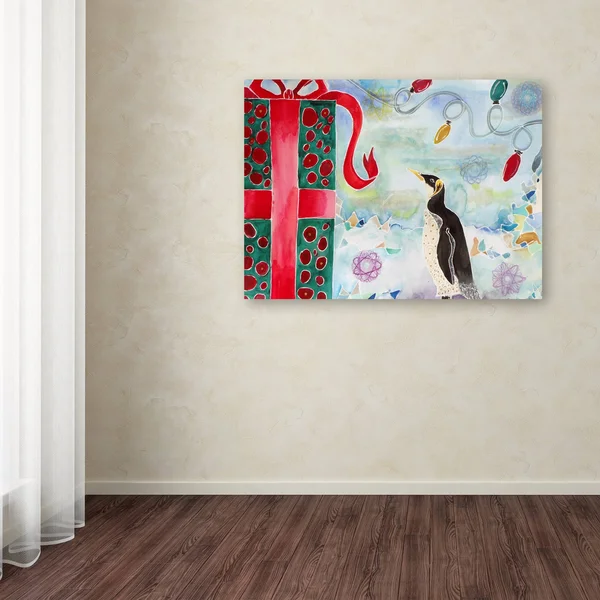 (14x19) - Trademark Fine Art 'Merry Christmas Penguin' Canvas Art by Lauren Moss