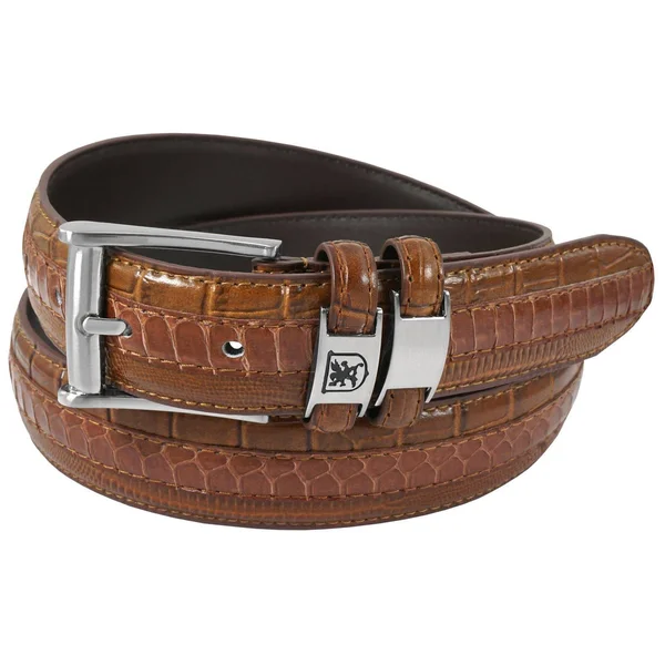 Stacy Adams 35mm Cognac Tri-Leather Embossed, Croc, Lizard, Snake Belt - Tan - 38