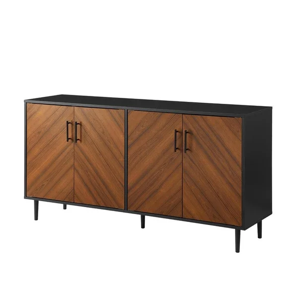 Walker Edison Furniture Company Acorn Bookmatch and Solid Black Mid Century Sideboard