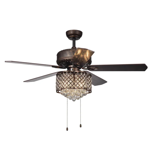 Warehouse of Tiffany CFL-8316RB 52 in. Pshita 3-Light Indoor Hand Pull Chain Ceiling Fan Bronze