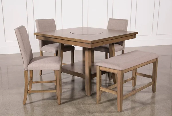Counter Set - 5 Piece Counter Height Dining Table Set with Bench Casual - Hyland - Grey - Wood - 48x22W x 48x22D x 35.5x22H at Li
