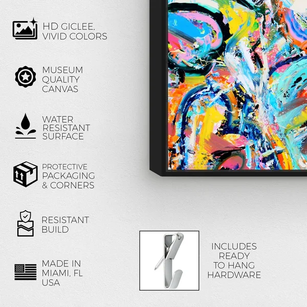 Oliver Gal Abstract Wall Art Framed Canvas Prints 'Vita Loqui by Tiago Magro' Paint - Blue - Pink - 54 x 36 - Gold