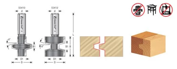 Amana 55418 2-Piece Carbide Tipped Tongue & Groove 3/8 Kerf x 1-5/8 Dia x 1-1/4 x 1/2 inch Shank Set for 5/8 - 1-1/4 Materia
