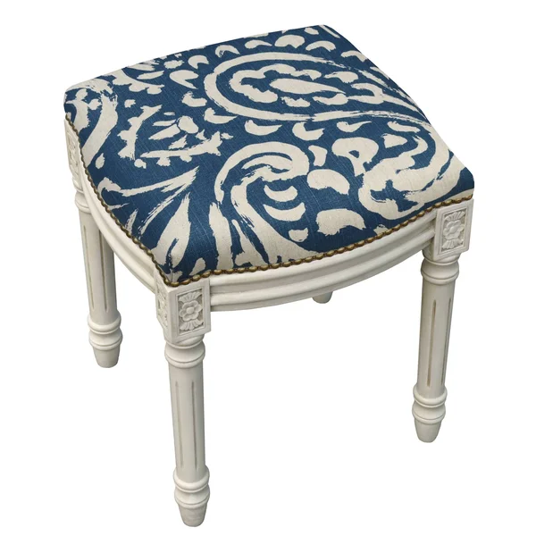 123 Creations Paisley Antique White Finish Nailheads Vanity Stool