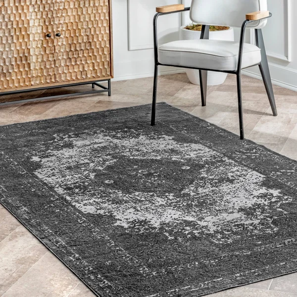 nuLOOM Faded Vintage Medallion Area Rug - 6& 7x22 x 9& - Dark Gray