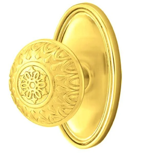 Solid Brass Lancaster Door Knob Set with Oval Rosette - Privacy (Bed/Bath) - Polished Brass