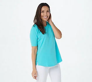 Belle by Kim Gravel TripleLuxe Knit Elbow-Sleeve Top - Size Medium, Turquoise