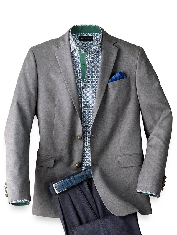Men's Sport Coat - Tailored Fit in Solid Pearl Grey Wool, Paul Fredrick