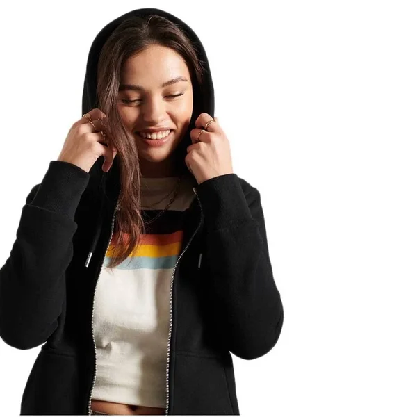 Superdry Women's Orange Label Classic Zip Hoodie Black Size: 10