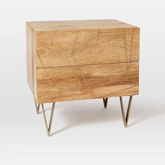 Roar+ Rabbit Brass Geo-Nightstand 2-Drawer, Mango/Antique Brass - Nightstand - Bedroom Furniture - Bedside Table