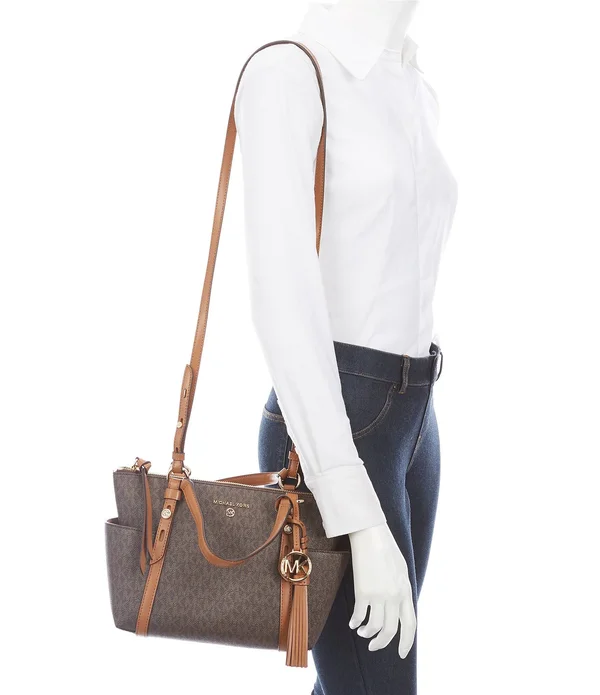 Michael Kors Signature Sullivan Small Top Zip Convertible Tote Bag - Brown/Acorn