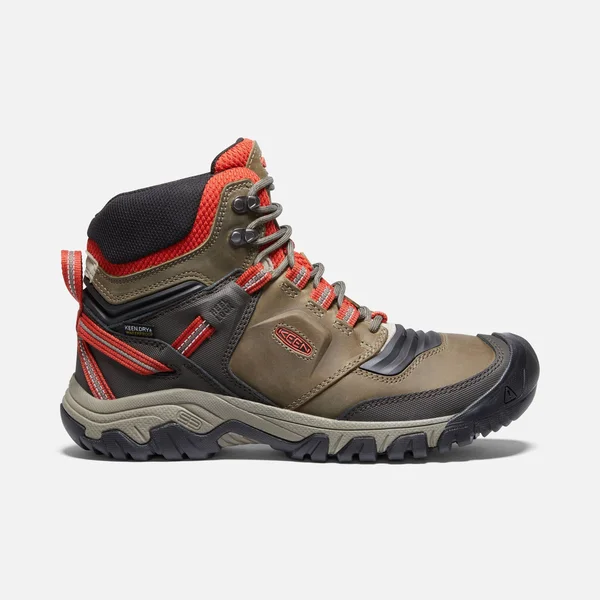 Keen Men's Ridge Flex Mid Waterproof Boot - 12 Wide - Dark Olive - Ketchup