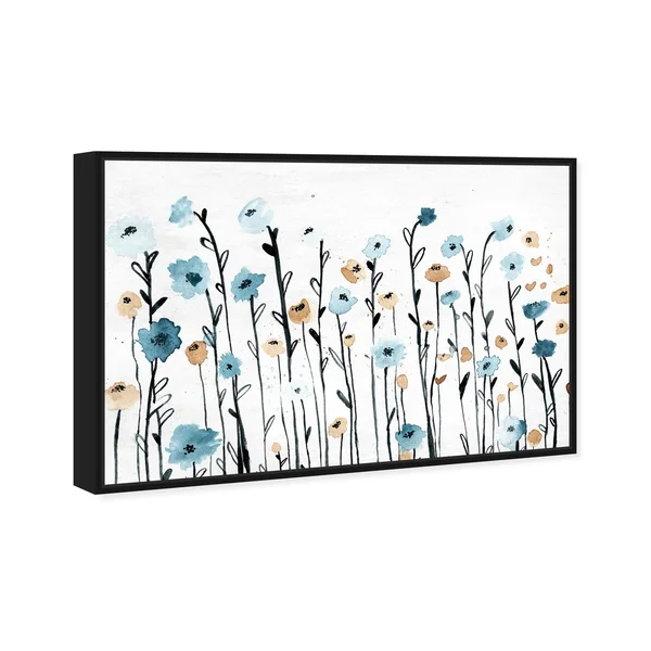 Oliver Gal Floral and Botanical Wall Art Framed Canvas Prints &Beautiful Growth& Florals - Blue, White - 30 x 20 - Black
