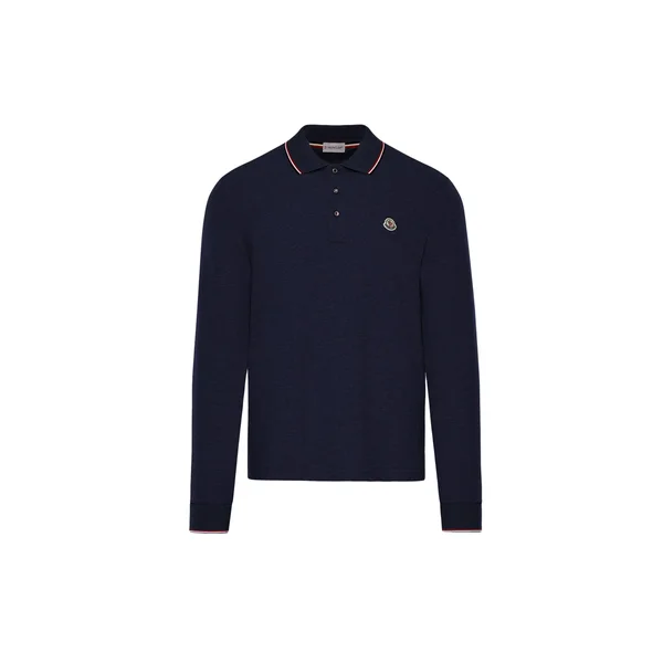 Men's Moncler Tipped Long Sleeve Piqué Polo, Size X-Large - Blue