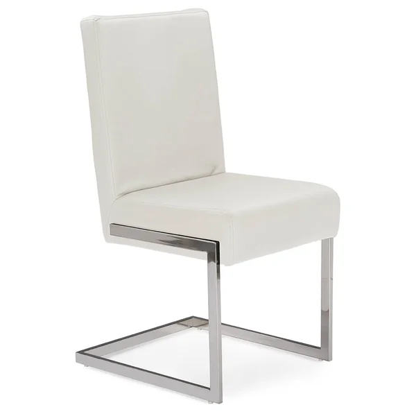 Baxton Studio Toulan Modern and Contemporary White Faux Leather Upholstered Stainless Steel Dining Chair (Set of 2)
