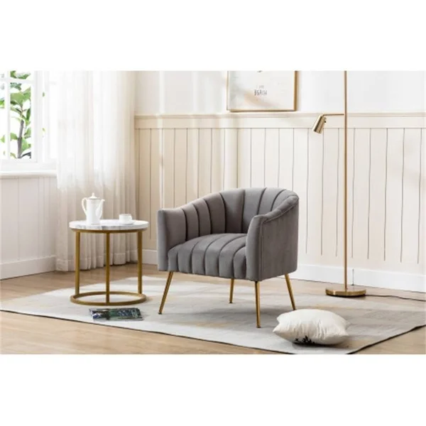 Modern 28.00x22 Wide Tufted Velvet Barrel Chair with Metal Legs - Fabric - Pink