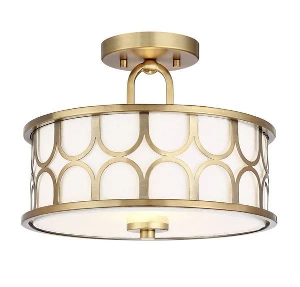Meridian M60015NB Semi Flush - White Fabric Shade with Natural Brass