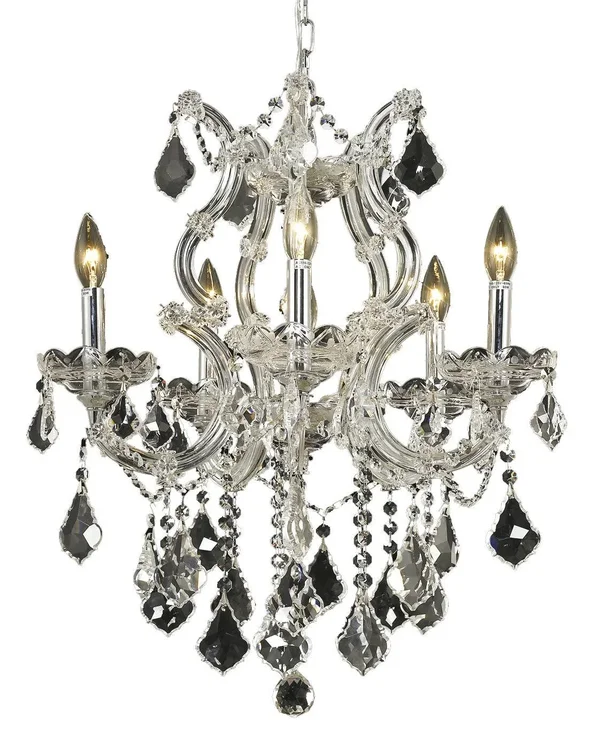 Elegant Lighting 2800D20C/EC Maria Theresa 6 Light Chrome Pendant Clear Elegant Cut Crystal