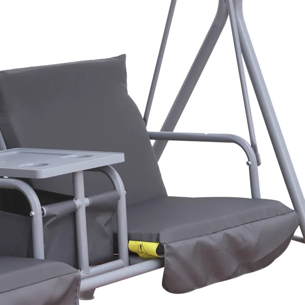 Outsunny 2 Person Porch Covered Swing Outdoor with Canopy - Table and Storage Console, Grey, 53.9 x 21.6 x 6.5 inches