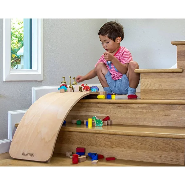 Kinderfeets Wooden Balance Board Waldorf Kinderboard - Children's Balance Toy Wobble - Spin, Rock, Slide White Wash